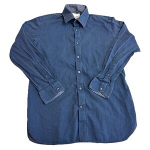 Ted‎ Baker Shirt Mens 15.5 32/33 Blue Button Down Cotton Geometric Textured